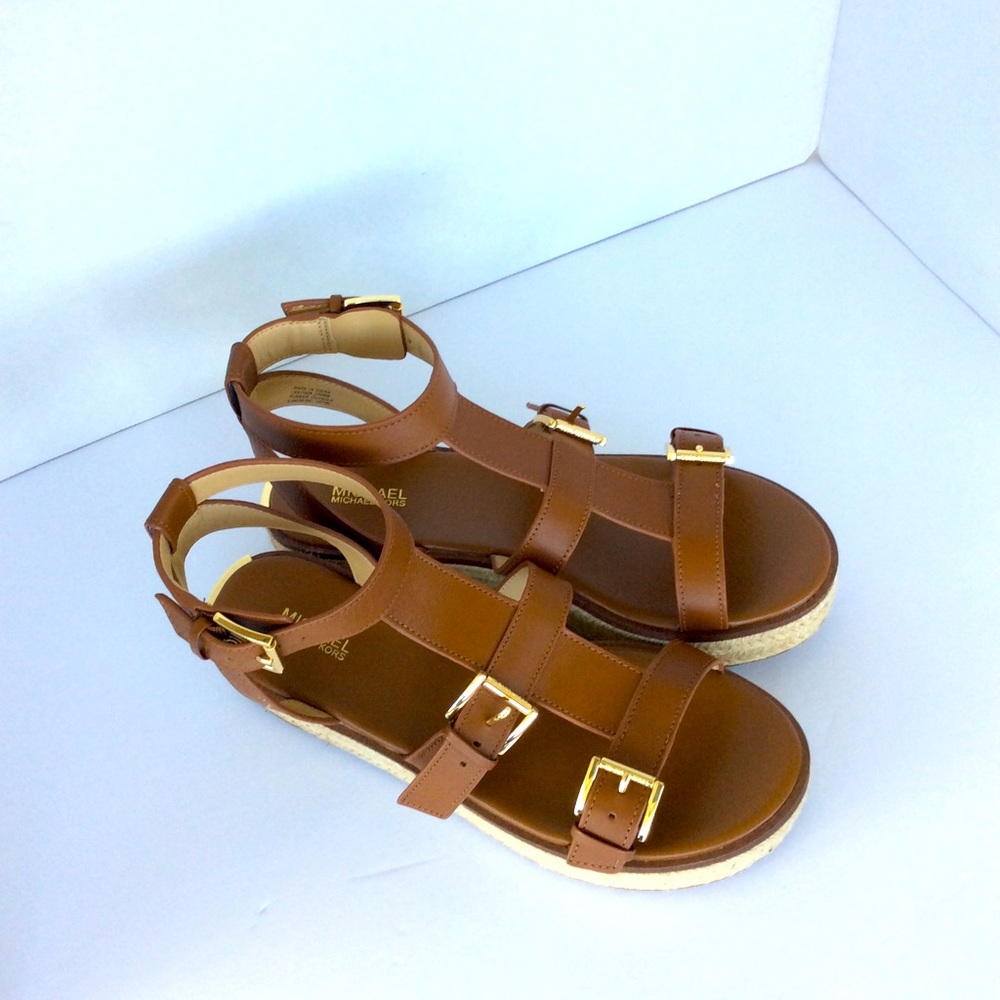 Michael kors cognac ankle strap platform sandals